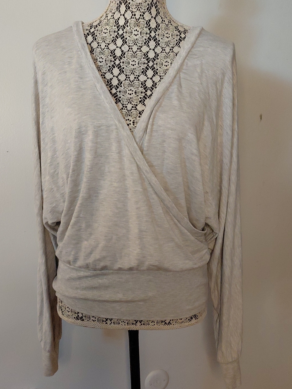 Express Light Cream Wrap-Style Long Sleeve Top